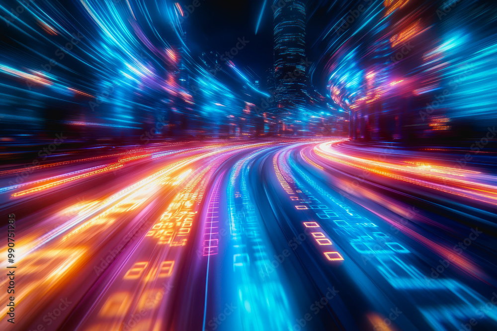 Obraz premium Glowing binary code streams in a high-tech, futuristic digital scene