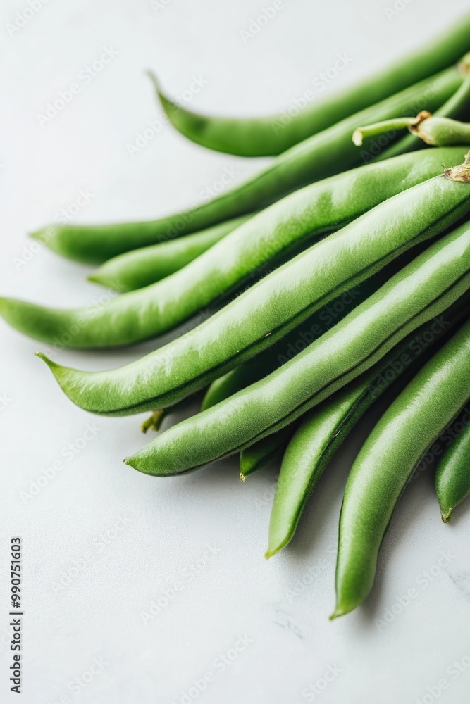 A bunch of fresh green peas in a close up view, emphasizing their vibrant color and natural texture.