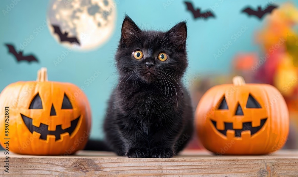 Halloween scene with black cat Halloween background Halloween scene with black cat Halloween background