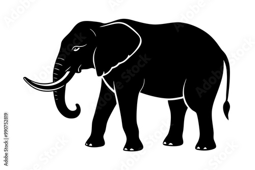 Black elephant silhouette Vector illustration.