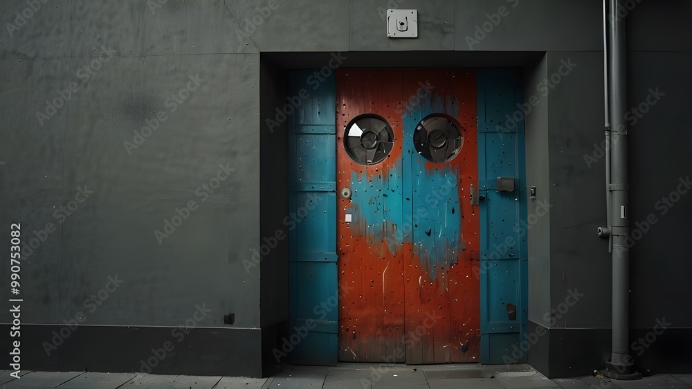 A mysterious, old wooden door in the middle of a forest, partially covered by moss and vines. The door is cracked and warped, with unusual carvings and symbols glowing faintly in the dim light. A mysterious, old wooden door in the middle of a forest, partially covered by moss and vines. The door is cracked and warped, with unusual carvings and symbols glowing faintly in the dim light.