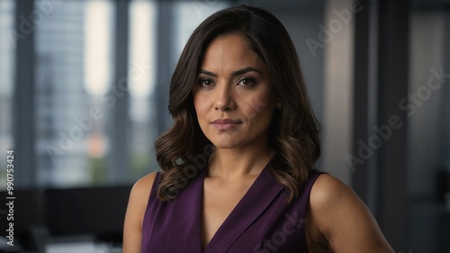 twenties hispanic woman in purple attire on office background model portrait looking confident for ad concept space for text Free Download twenties hispanic woman in purple attire on office background model portrait looking confident for ad concept space for text - GFXLoad