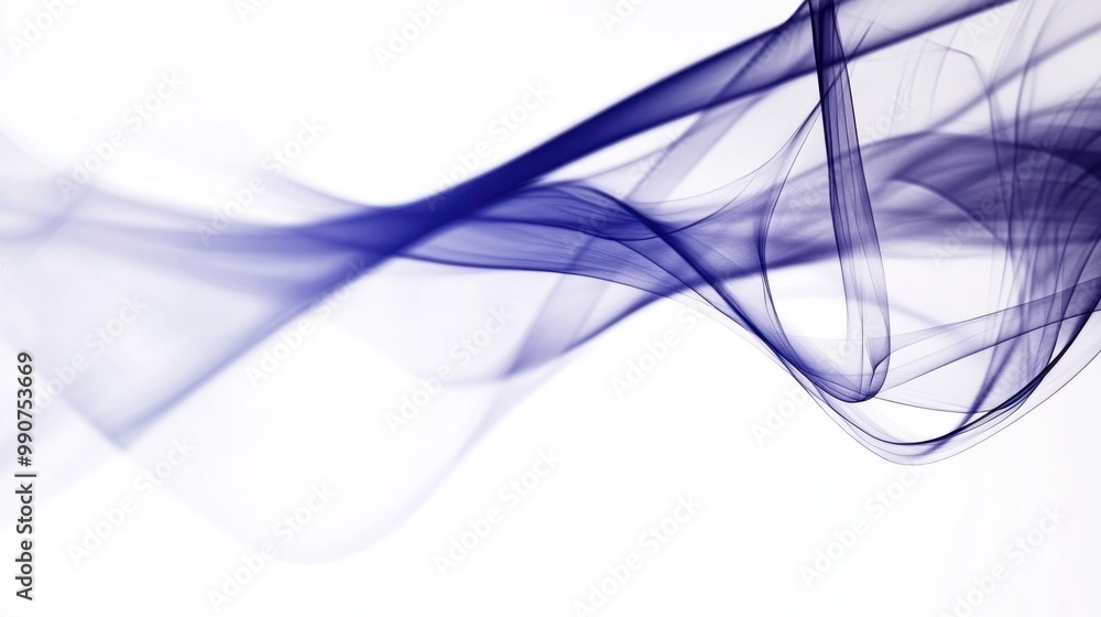 Fototapeta premium Abstract blue smoke-like waves on a white background, creating a sense of fluidity.