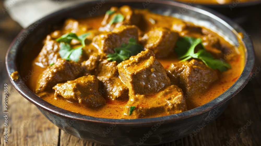 Bowl of authentic Indian butter chicken, a rich and flavorful creamy curry with tender pieces of chicken in a savory sauce. A delicious vegetarian option. Bowl of authentic Indian butter chicken, a rich and flavorful creamy curry with tender pieces of chicken in a savory sauce. A delicious vegetarian option.