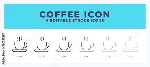 Coffee icon with different stroke. Editable stroke. Vector illustration.