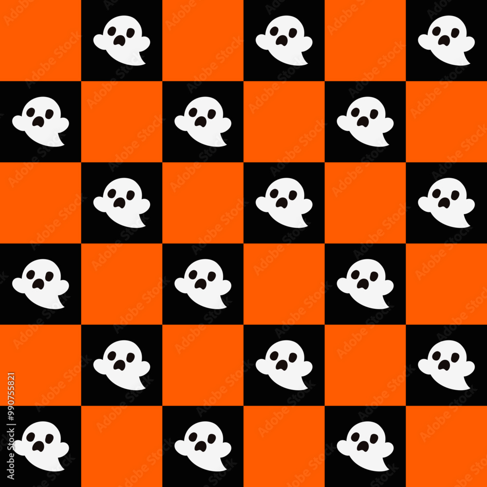Seamless pattern Ghost on checkered background Seamless pattern Ghost on checkered background