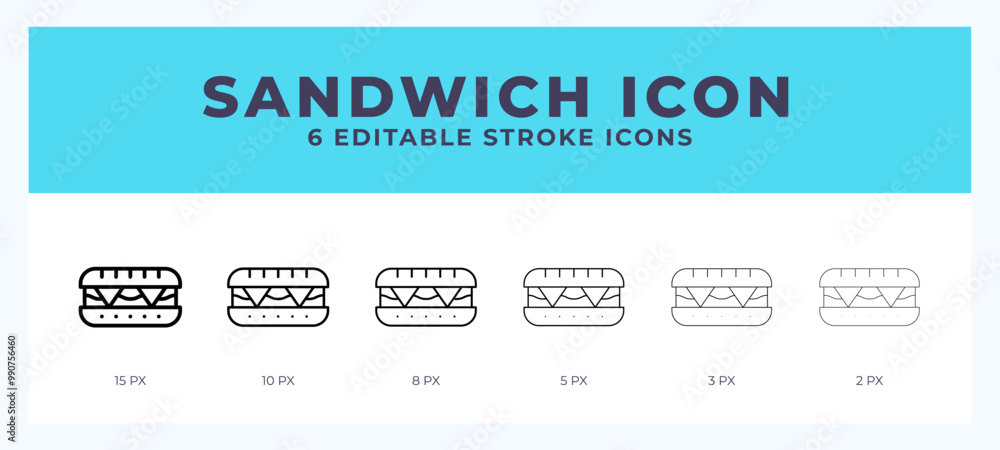 Sandwich icon. Outline. Lineal icon symbol vector. Black outline. Sandwich icon. Outline. Lineal icon symbol vector. Black outline.