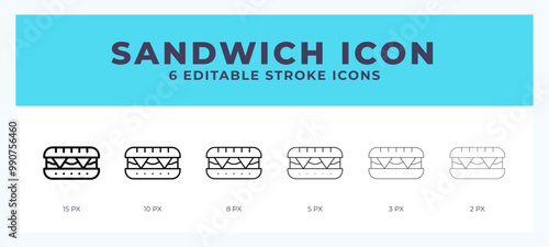 Sandwich icon. Outline. Lineal icon symbol vector. Black outline.