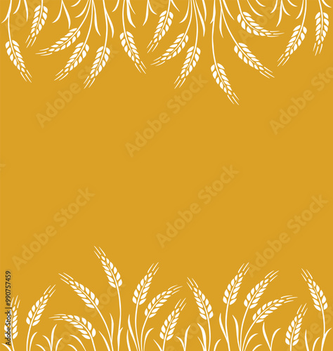 yellow seamless label with wheat, oat, rye stalks pattern