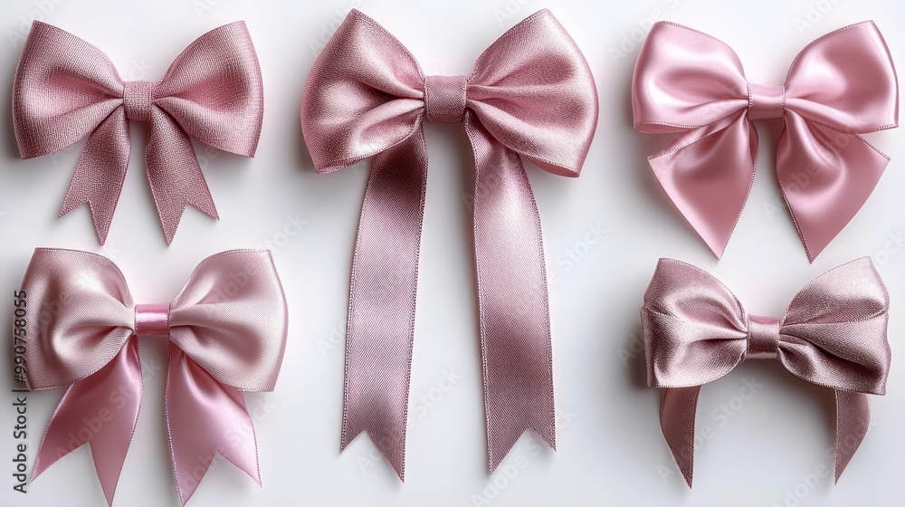 delicate pink satin ribbon bows various styles and sizes isolated on white gift wrapping and decoration elements delicate pink satin ribbon bows various styles and sizes isolated on white gift wrapping and decoration elements