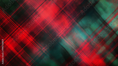 plaid Christmas background with warm red and green tartan patterns