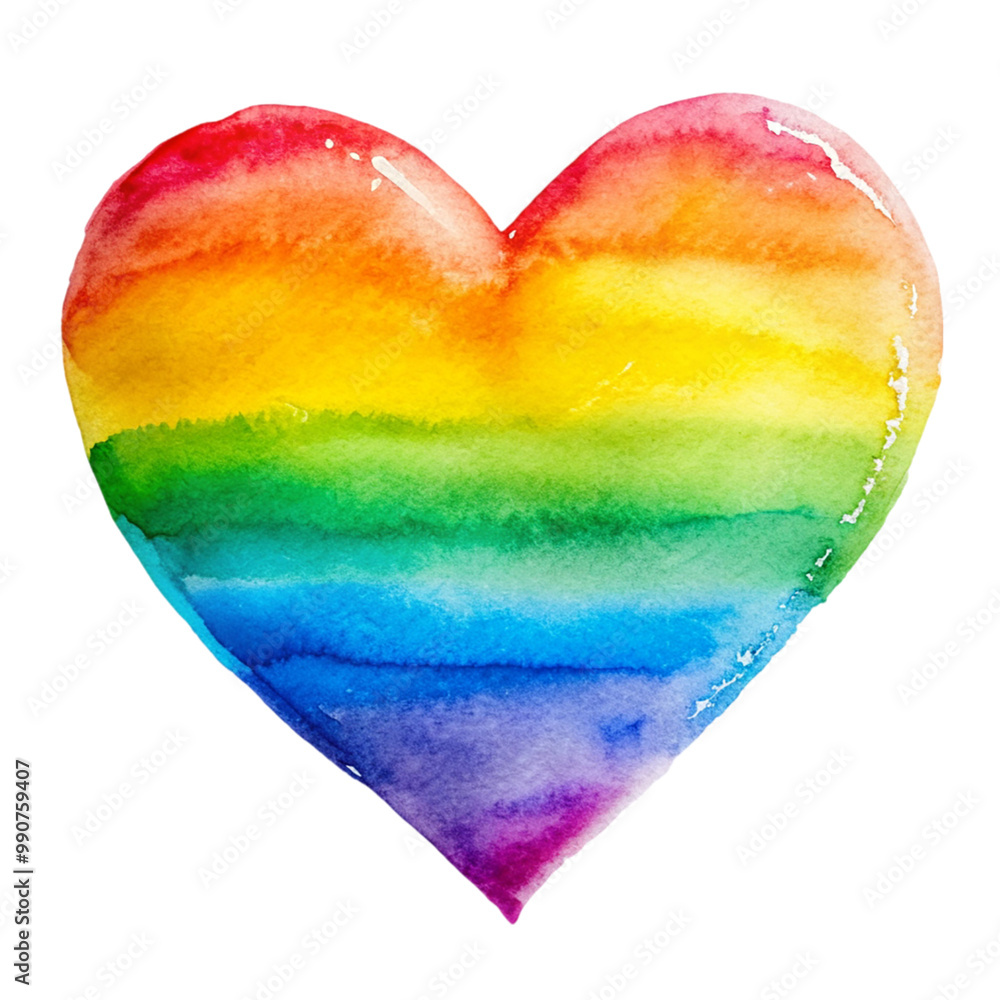 Watercolor rainbow heart on white paper Isolated on transparent background. Watercolor rainbow heart on white paper Isolated on transparent background.
