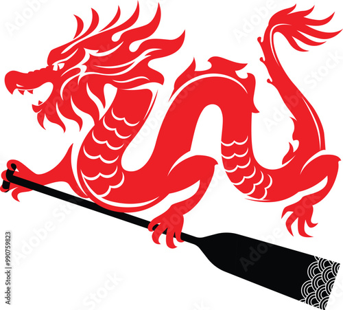 Dragon holding the Oar, Dragon boat racing vector illustration
