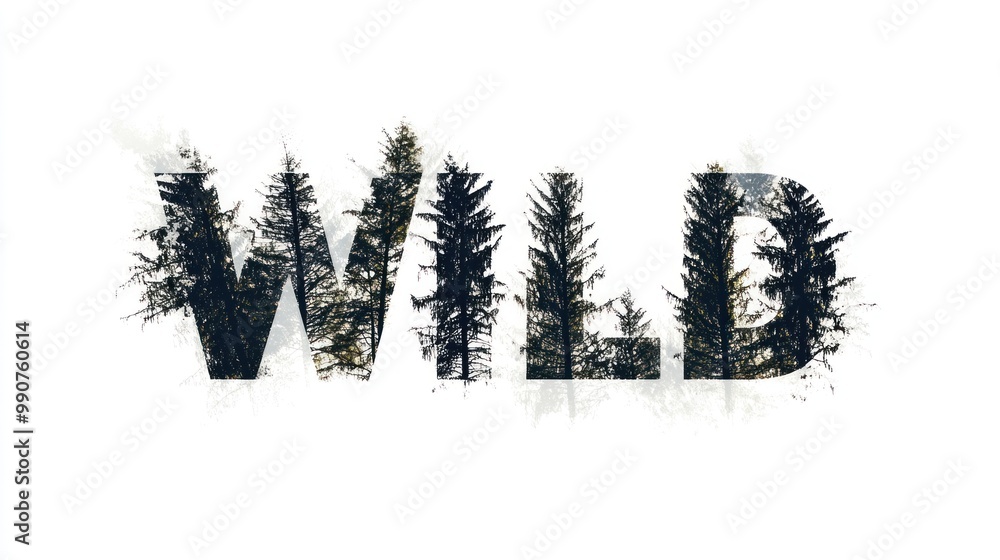 Obraz premium The Word Wild Composed of Pine Tree Silhouettes