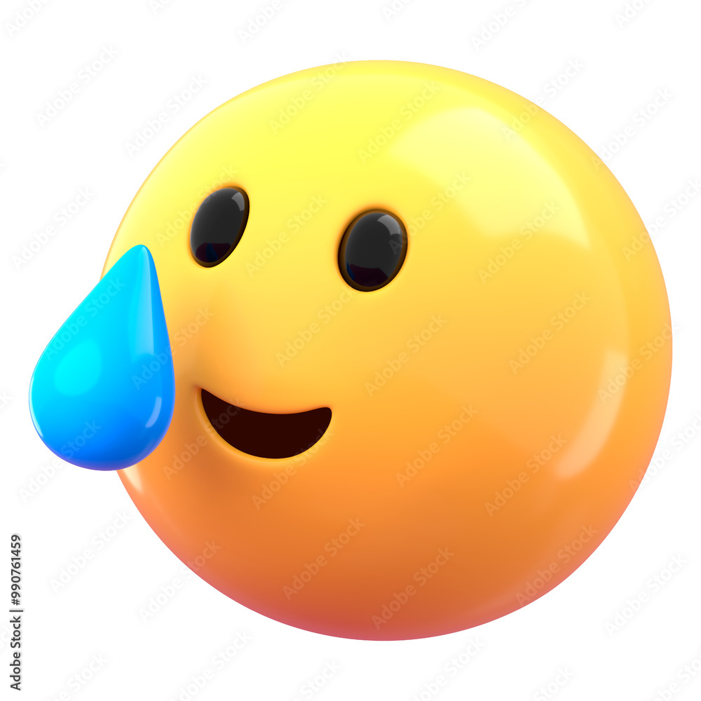 Smiling face with tear 3D png emoticon sticker, transparent background Smiling face with tear 3D png emoticon sticker, transparent background