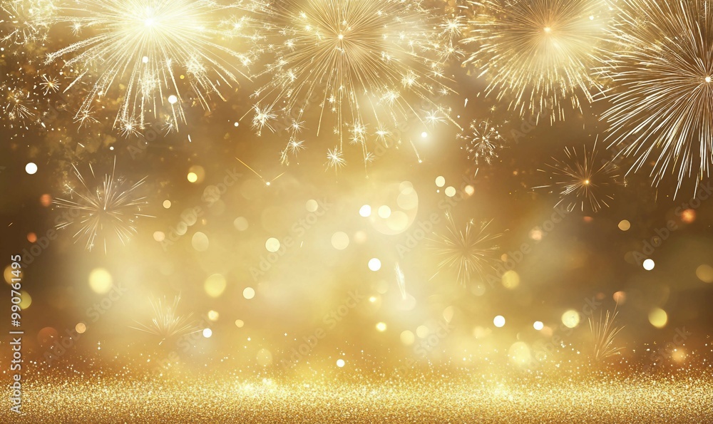 Fototapeta premium A Festive Celebration of Golden Fireworks and Glitter with Abstract Bokeh Magic 