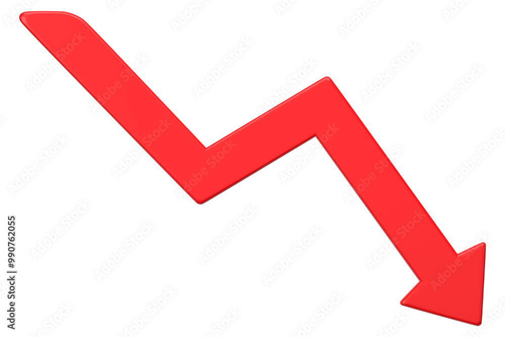 Red downturn arrow png 3D rendered sticker, transparent background Red downturn arrow png 3D rendered sticker, transparent background