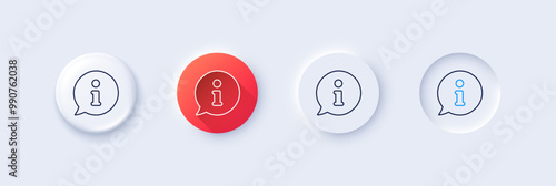 Information line icon. Neumorphic, Red gradient, 3d pin buttons. Info speech bubble sign. Help inform symbol. Line icons. Neumorphic buttons with outline signs. Vector