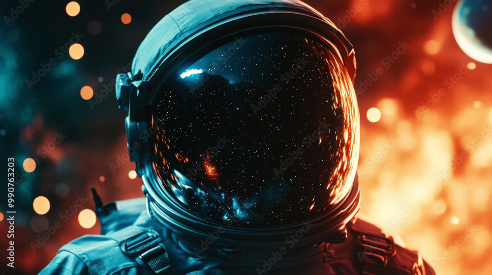 Astronaut in helmet floating in space, portrait, open space, milky way, stars and planets background. Generative AI Astronaut in helmet floating in space, portrait, open space, milky way, stars and planets background. Generative AI