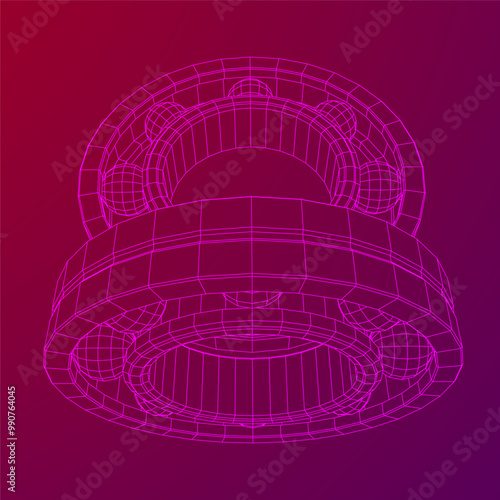 Roller bearing. Circular round rotating bearings used in industry for heavy equipment mechanical work and engineering. Wireframe low poly mesh vector illustration.
