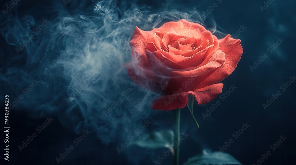 dramatic red rose enveloped in wisps of smoke high contrast against deep black background symbol of passion and mystery dramatic red rose enveloped in wisps of smoke high contrast against deep black background symbol of passion and mystery
