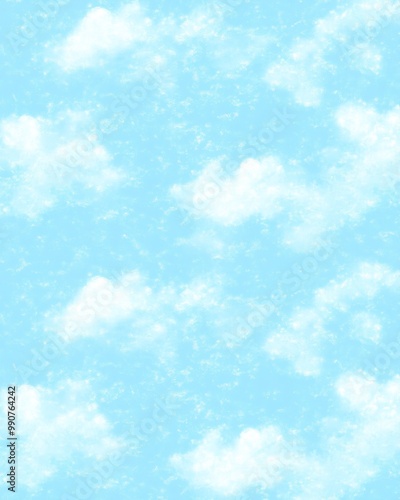 A light blue background with fluffy white clouds, creating a serene and airy atmosphere.