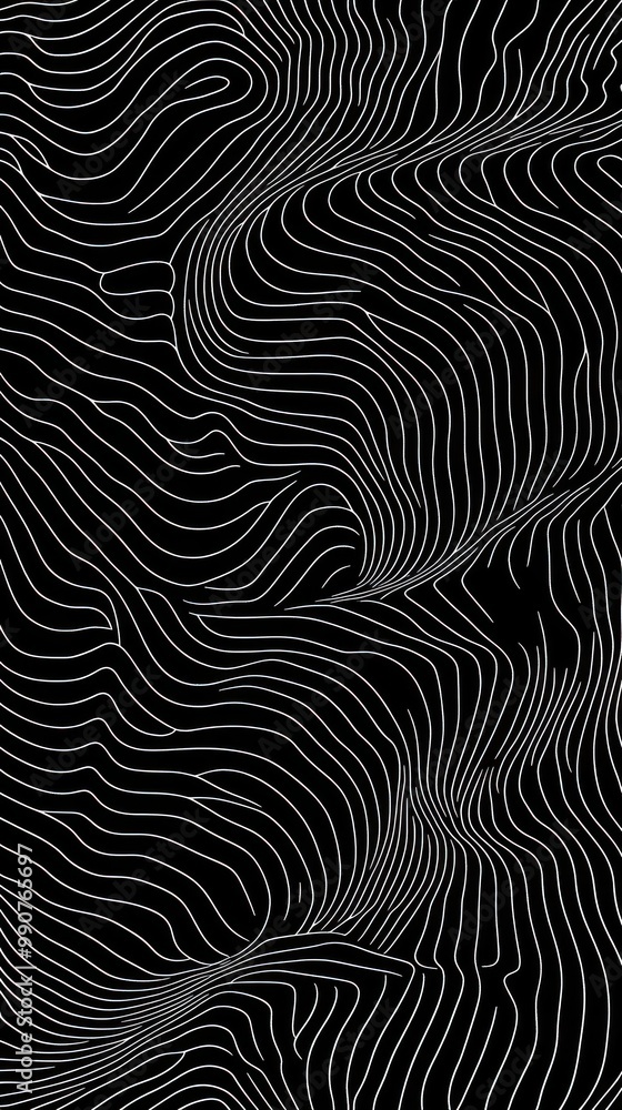 Obraz premium Abstract black and white wavy lines creating a fluid pattern.