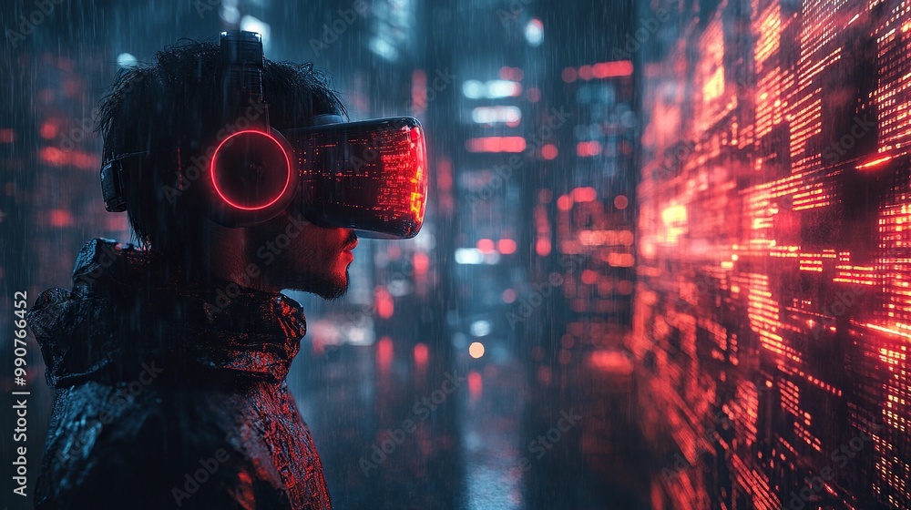 Virtual reality simulations in a dark cyberspace setting represent global travel through electronic technology, highlighting the immersive nature of the metaverse. Virtual reality simulations in a dark cyberspace setting represent global travel through electronic technology, highlighting the immersive nature of the metaverse.