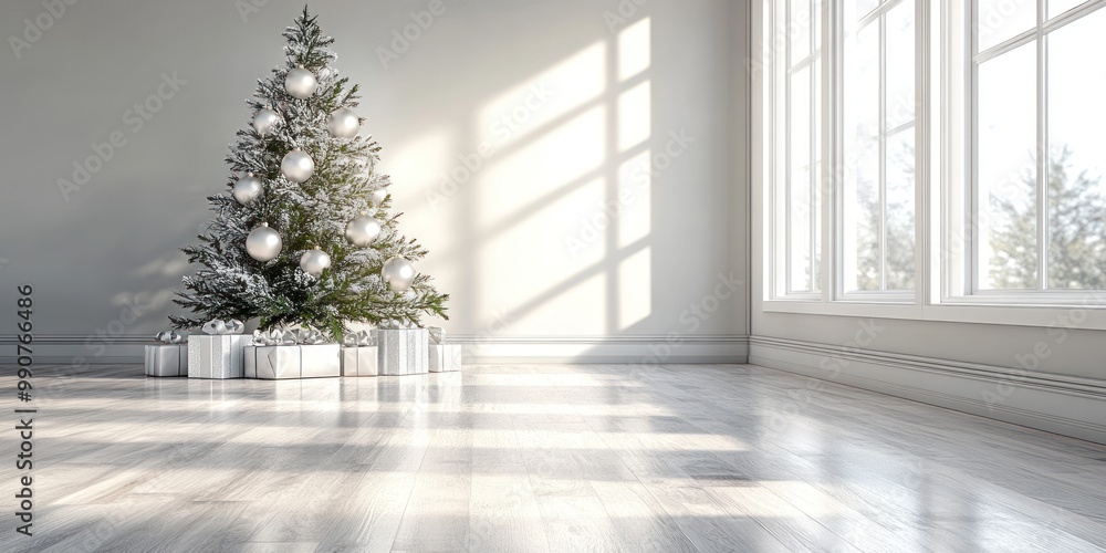 Decorated Christmas Tree with Presents and a Window View Decorated Christmas Tree with Presents and a Window View