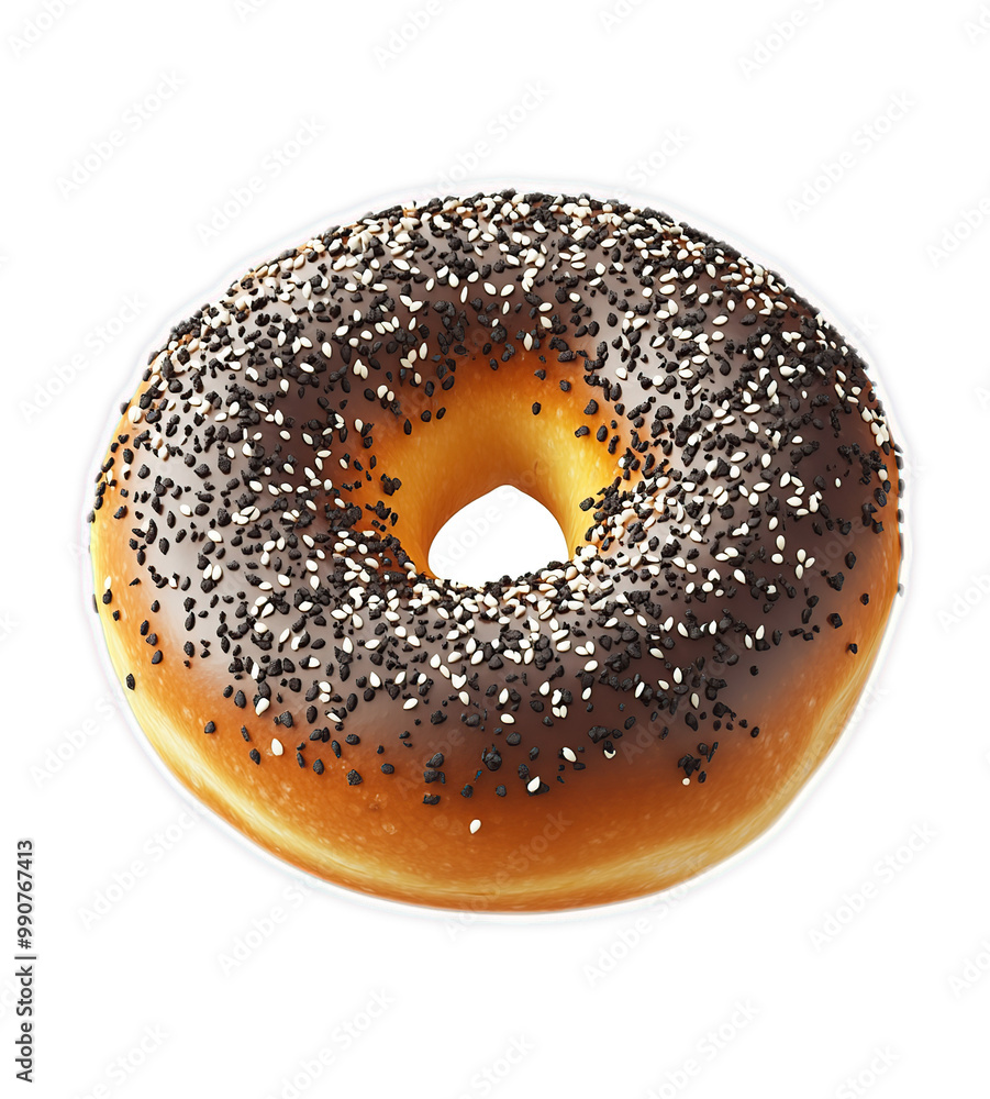 Close up of a delicious, glazed donut with black sesame seeds Close up of a delicious, glazed donut with black sesame seeds