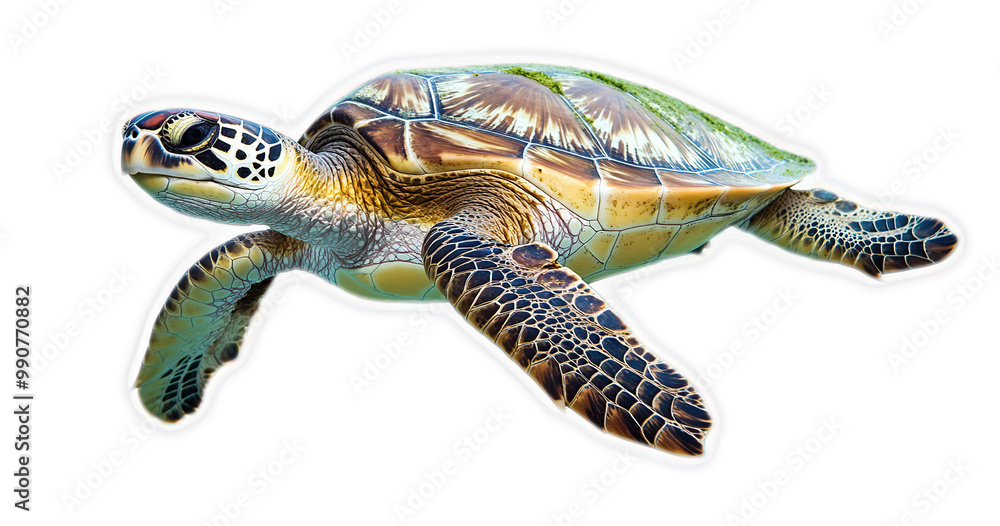 Fototapeta premium Neon Sea Turtle Illustration, Green and Brown Color Scheme