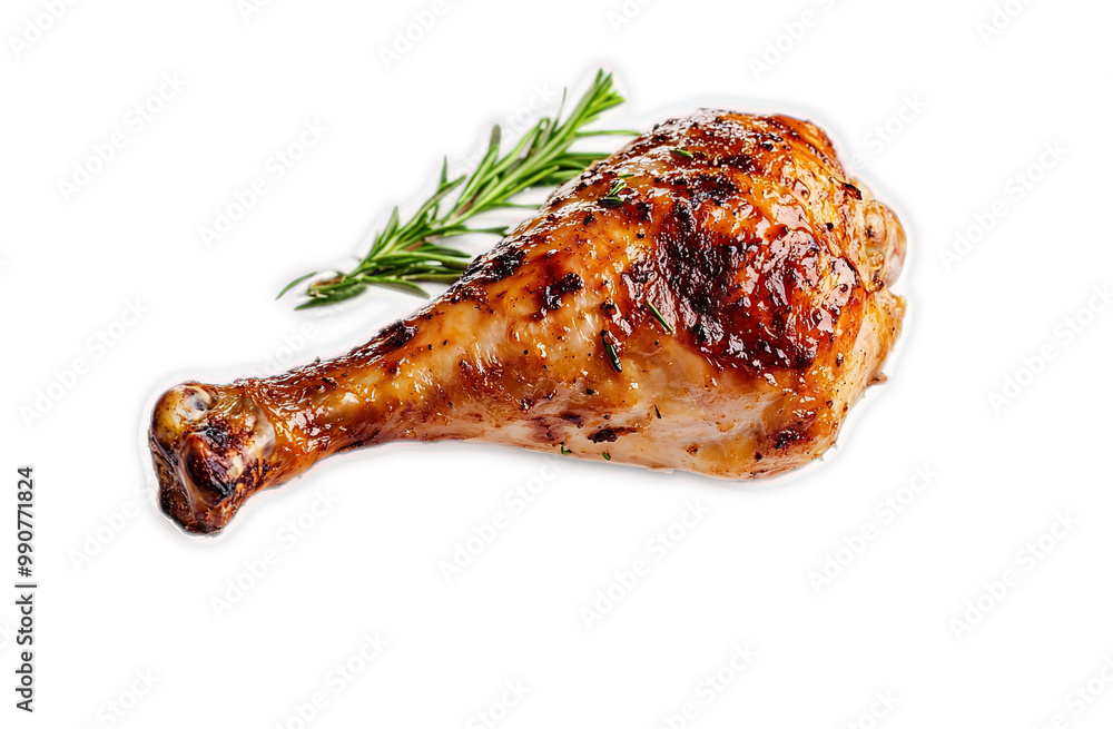 Roasted Turkey Leg with Rosemary Sprig on Black Background Roasted Turkey Leg with Rosemary Sprig on Black Background