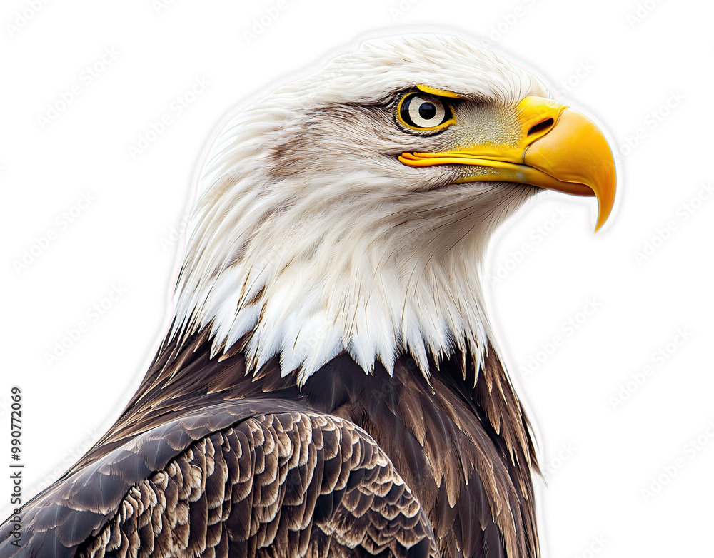 Obraz premium Close up portrait of an American Bald Eagle with sharp eyes and a powerful beak.