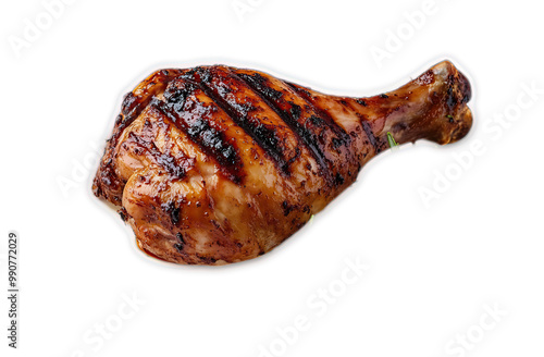 Grilled chicken drumstick isolated on black background