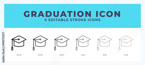 Graduation line icon illustrations with editable strokes.