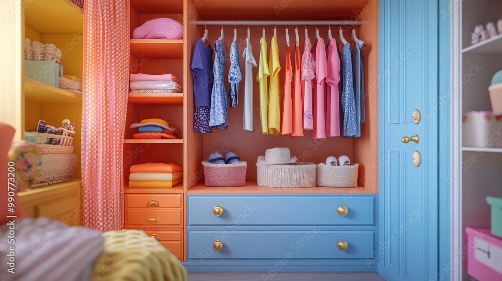 Kids' wardrobe with hanging space and drawers, Kids' wardrobe with hanging space and drawers,