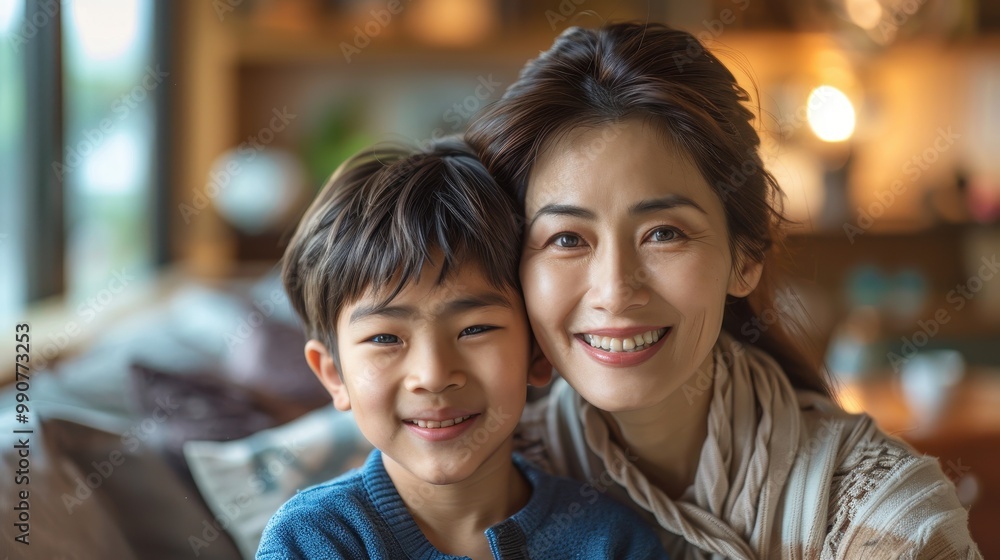 A tender moment unfolds in a sunny living space, where a Chinese mother and her son share a heartfelt conversation, their smiles brightening the day A tender moment unfolds in a sunny living space, where a Chinese mother and her son share a heartfelt conversation, their smiles brightening the day