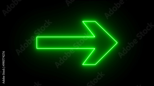 Right arrow for road direction icon.Neon arrow with glowing effect. Neon Arrow pointing to the right.