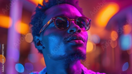 A confident young Black man embraces the party atmosphere, his sunglasses adding flair