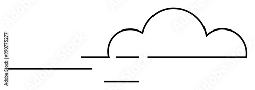 Black and white outline of a cloud with horizontal lines. Ideal for weather, nature, simplicity, minimalism, and environmental themes. Abstract, clean, modern.