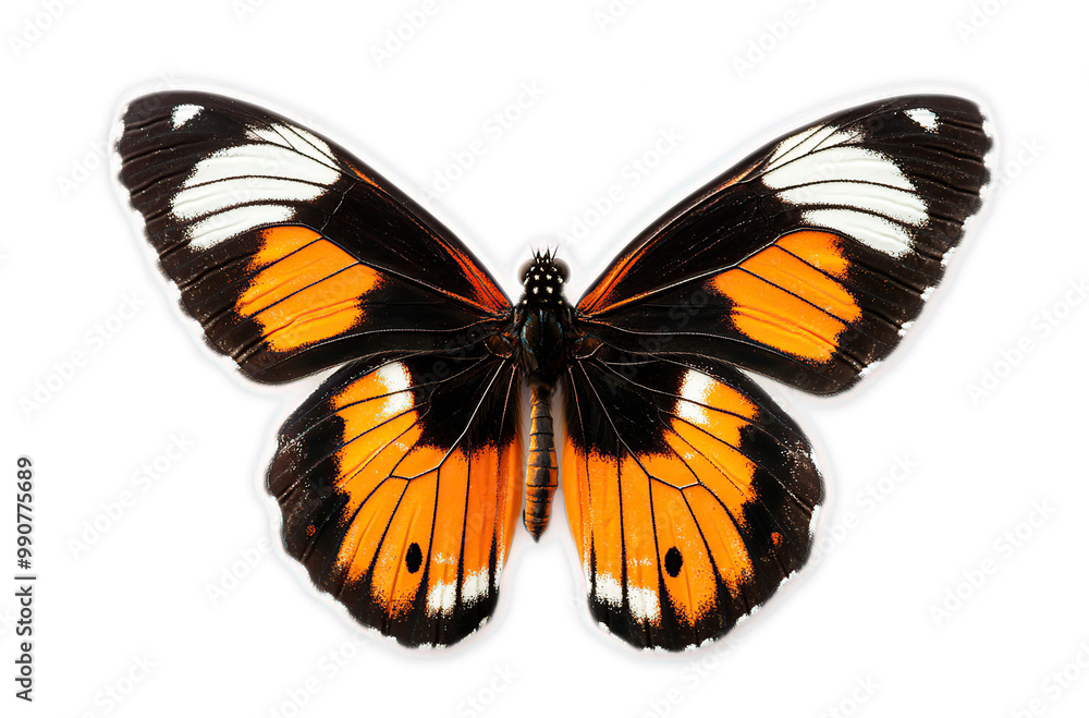 Closeup of an orange and black butterfly with white stripes isolated on black background Closeup of an orange and black butterfly with white stripes isolated on black background