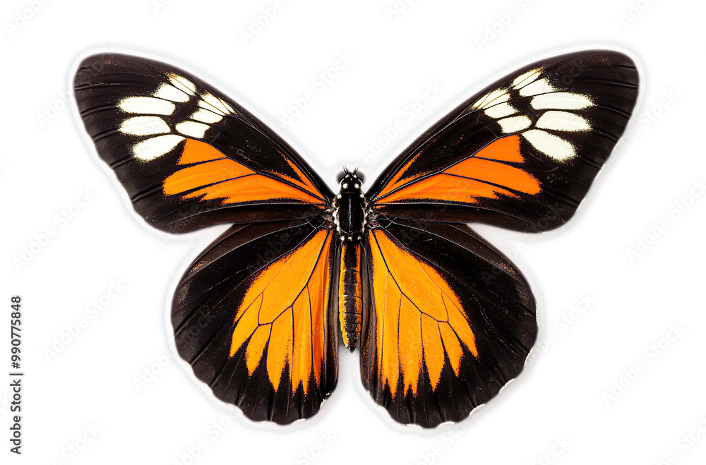 Fototapeta premium Black, Orange, and White Butterfly on a Black Background