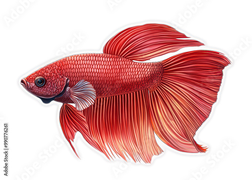 Red Betta Fish with Flowing Fins Isolated on Black Background photo