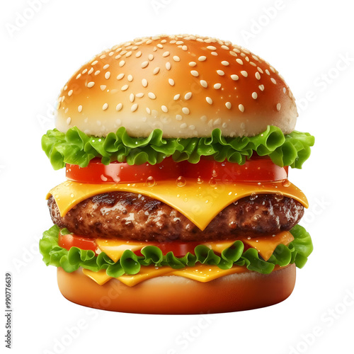 Classic Cheeseburger with Lettuce, Tomato, and Cheese on Transparent Background photo