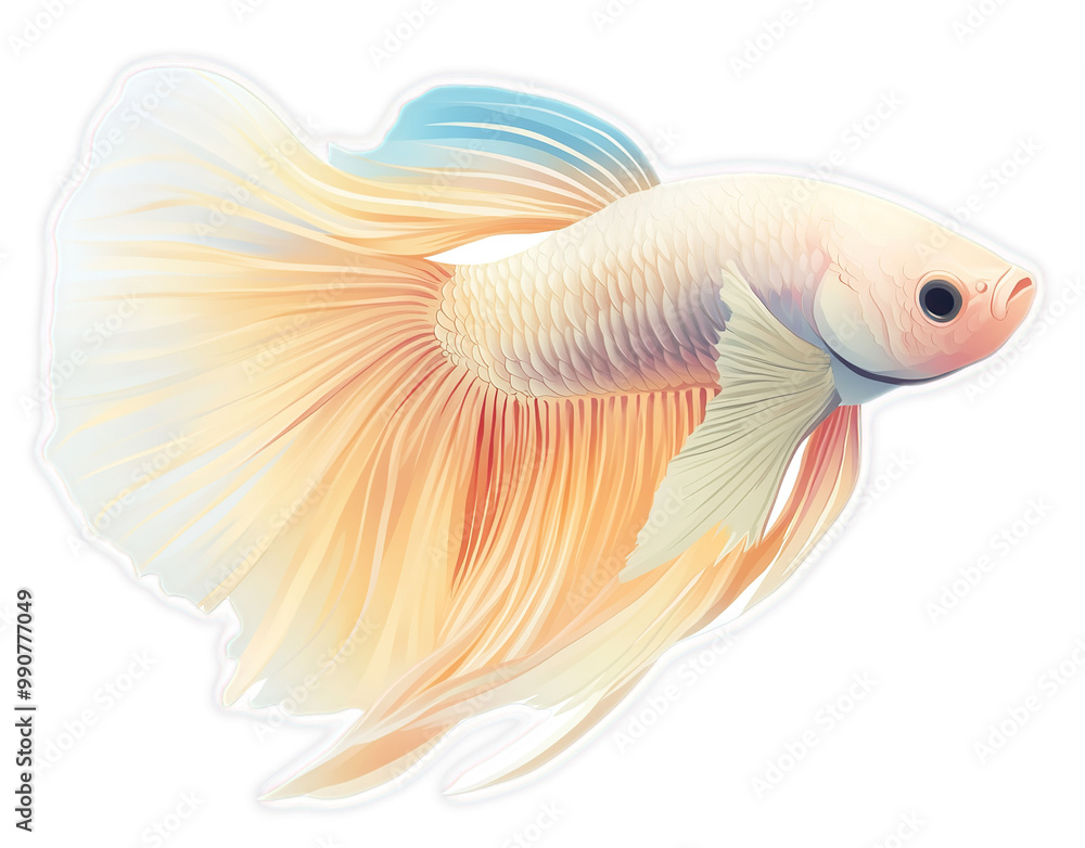 Fototapeta premium White and Orange Betta Fish with Flowing Fins Isolated on Black Background