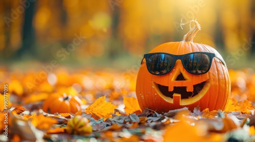 A pumpkin in glasses reminds us of the fun moments of the fall season photo