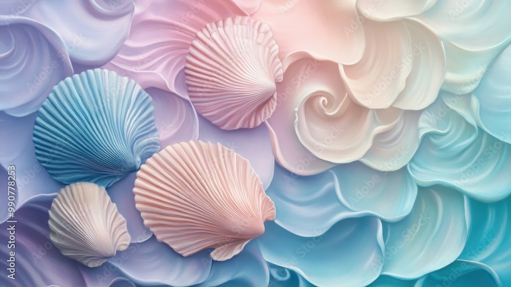 Pastel Seashells, Abstract Ocean Waves Background Pastel Seashells, Abstract Ocean Waves Background
