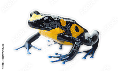 Poison Dart Frog with Yellow and Black Stripes, Close up Portrait photo