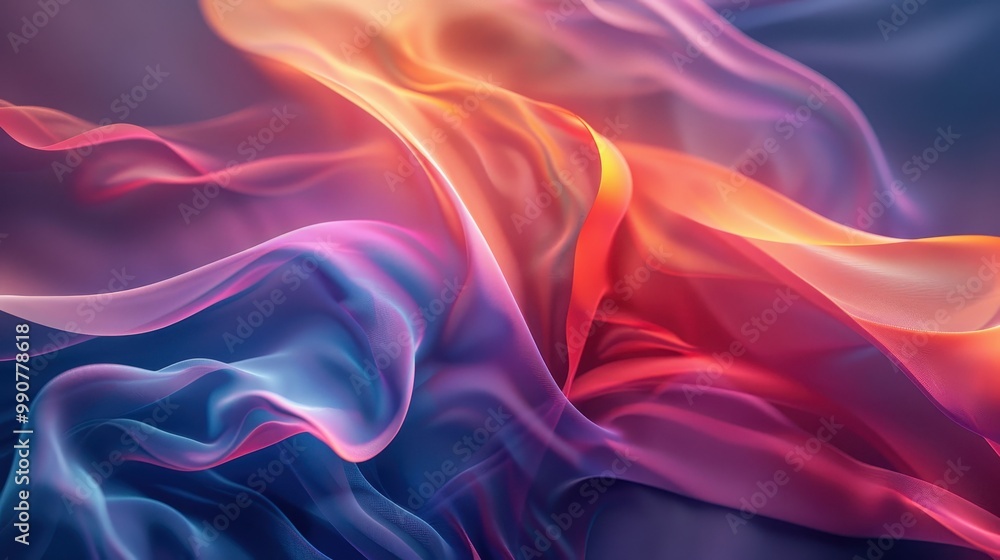 This abstract image is filled with dynamic shapes that smoothly transition from purple to orange This abstract image is filled with dynamic shapes that smoothly transition from purple to orange