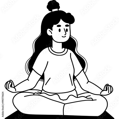 Black and White Cute Girl meditating on the Yoga Mat